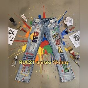 Rue21 Men's/Womens UNISEX Multicolor Graphic Skinny Jeans